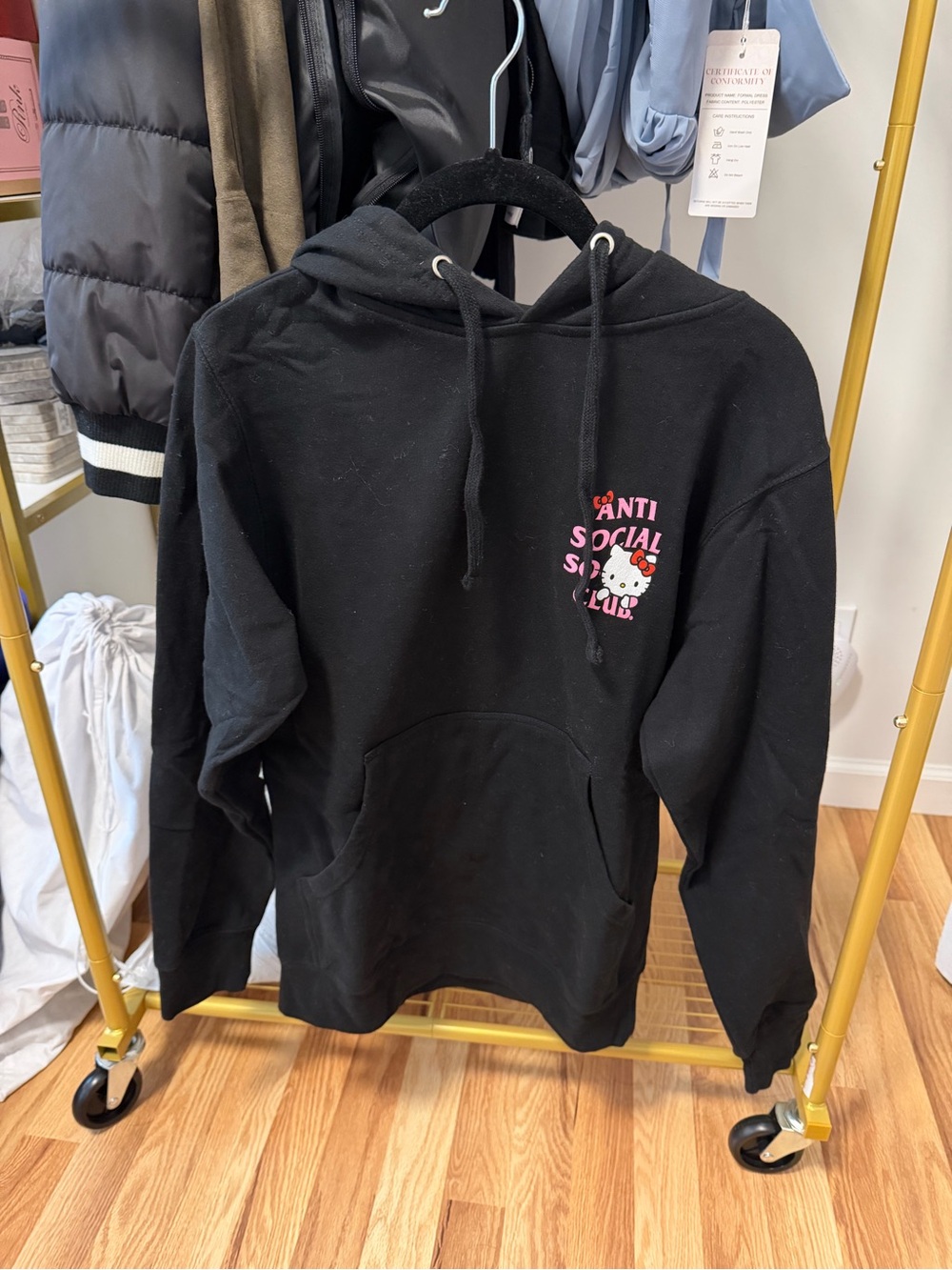 Anti Social Social Club ASSC black and pink hello kitty hoodie size XS